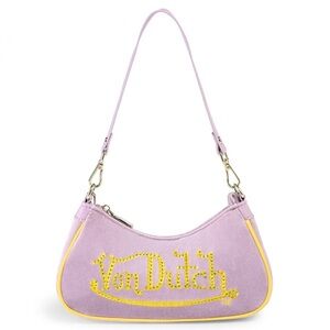 NWT VON DUTCH PURPLE & GOLD RHINESTONE VELVET SHOULDER BAG W BAG CHARM